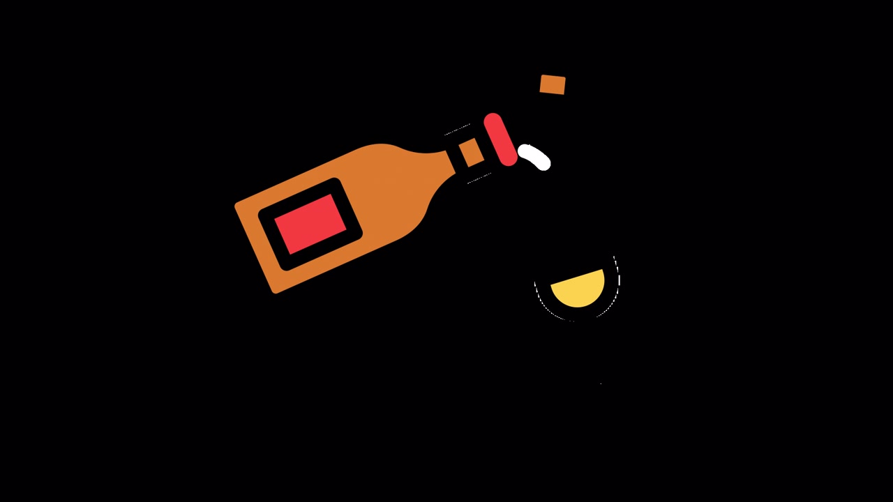 Illustrazione animata di vino che viene versato in un bicchiere.