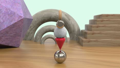 3d looped animation of perfect balance from geometric forms.