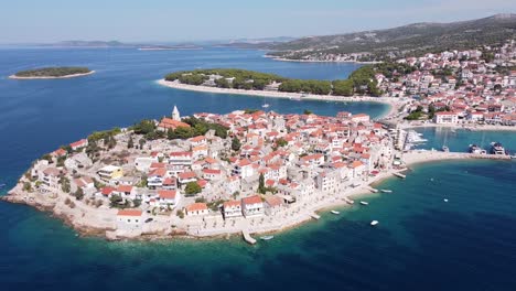 aerial view primosten old town  in dalmatia, croatia