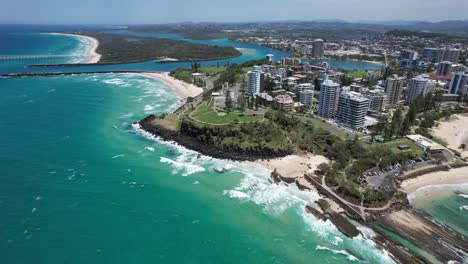 aerial view of point danger, snapper rocks and duranbah beach in tweed heads, nsw, australia.