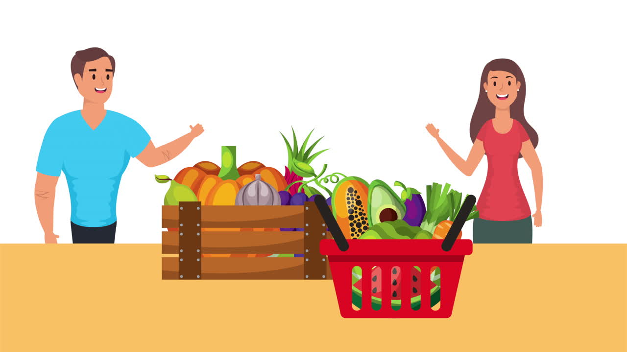 pareja con comida vegana estilo de vida saludable