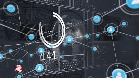 animation of breaking news, globe, data processing and network of connections