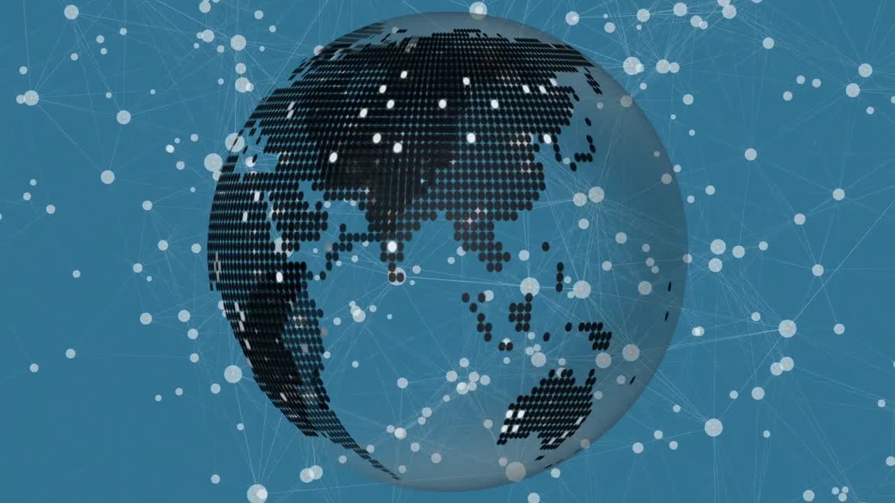파란색 배경에 지구를 가진 연결 네트워크의 애니메이션