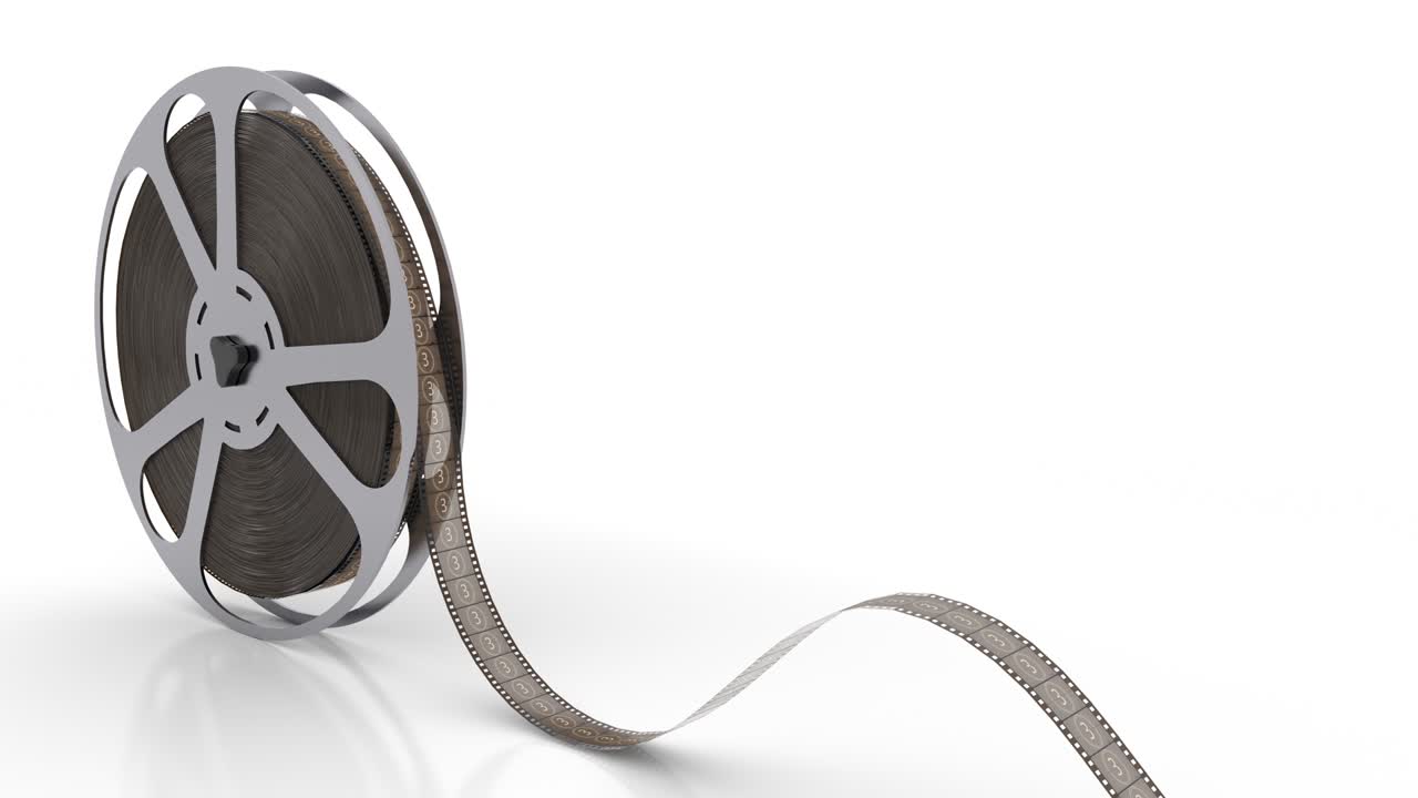 빈 복사 공간과 함께  바탕에 회전하는 필름 릴