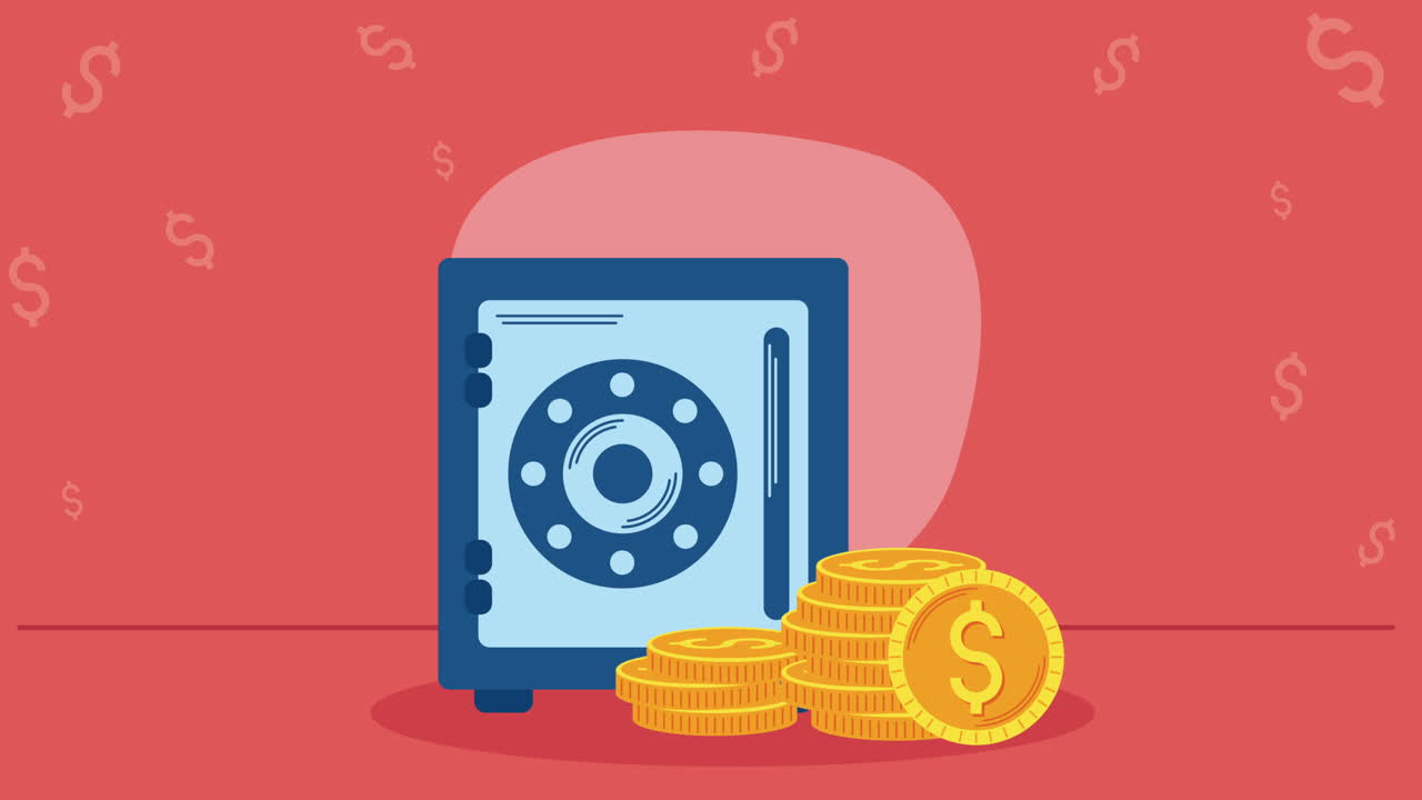 달러 동전 및 안전 상자 애니메이션