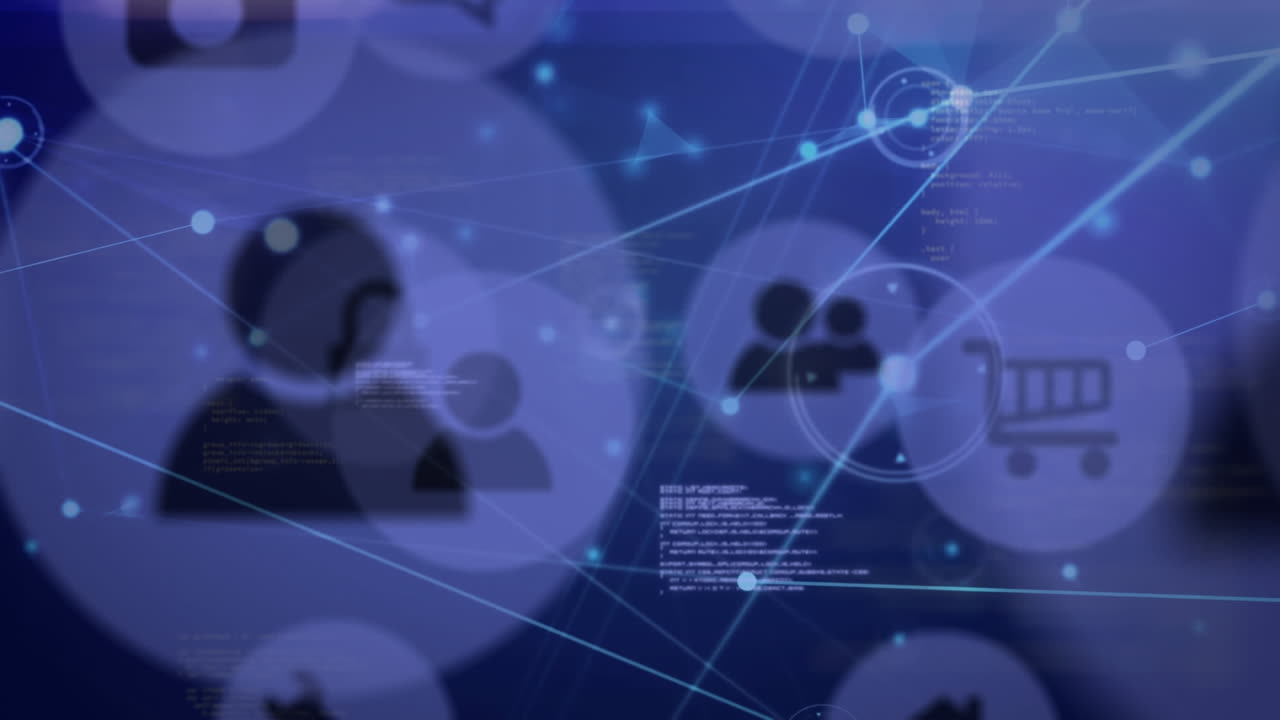 온라인 아이콘과 데이터 처리로 연결 네트워크의 애니메이션