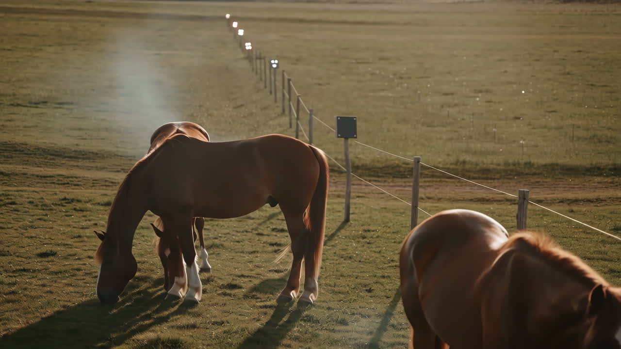 Horses Grazing in a Golden Field at Sunset