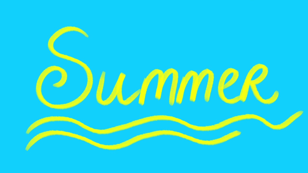 Zomeropschrift op een blauwe achtergrond. Schets van de zee en zon
