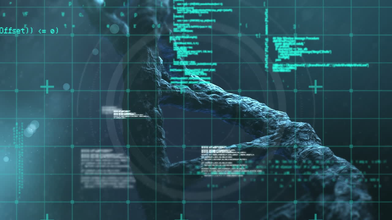 animación del hilado de cadenas de adn y procesamiento de datos médicos