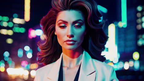 Stylish Woman in a Cityscape at Night