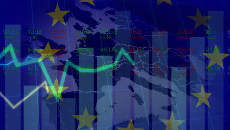 animation of data processing over flag of eu
