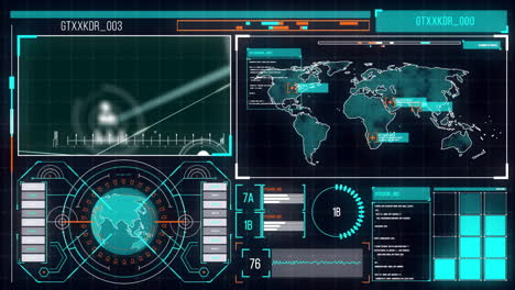 animation of network of connections with icons and data processing over screens