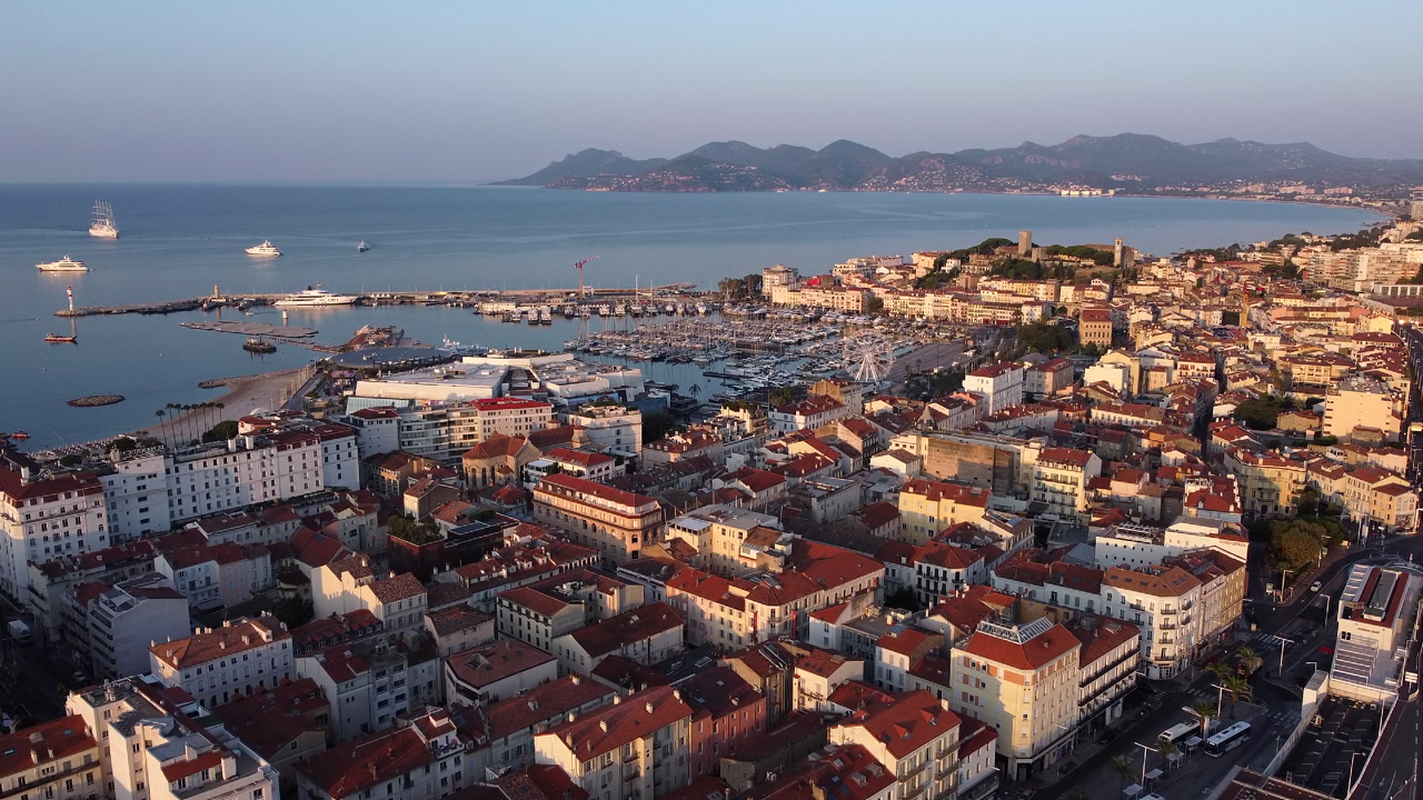 Cannes City and Sea at Côte d'Azur Aerial View at Sunrise
