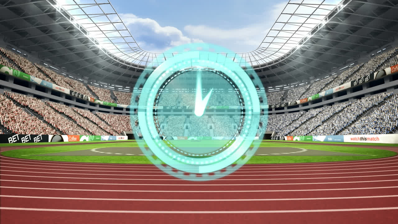 animación de reloj digital sobre el estadio deportivo