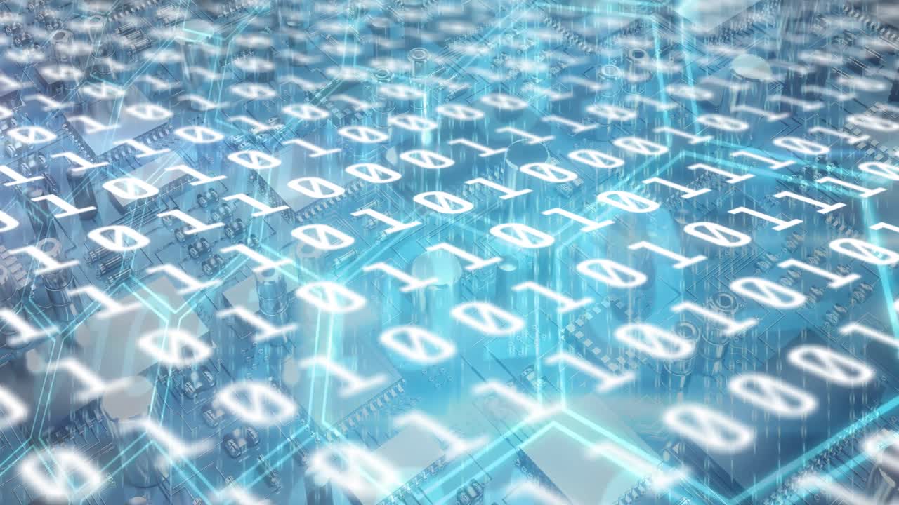 Animation of binary coding numbers changing over blue background