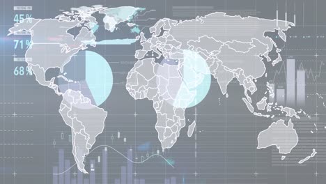 Animation-Der-Statistischen-Datenverarbeitung-über-Der-Weltkarte-Vor-Grauem-Hintergrund
