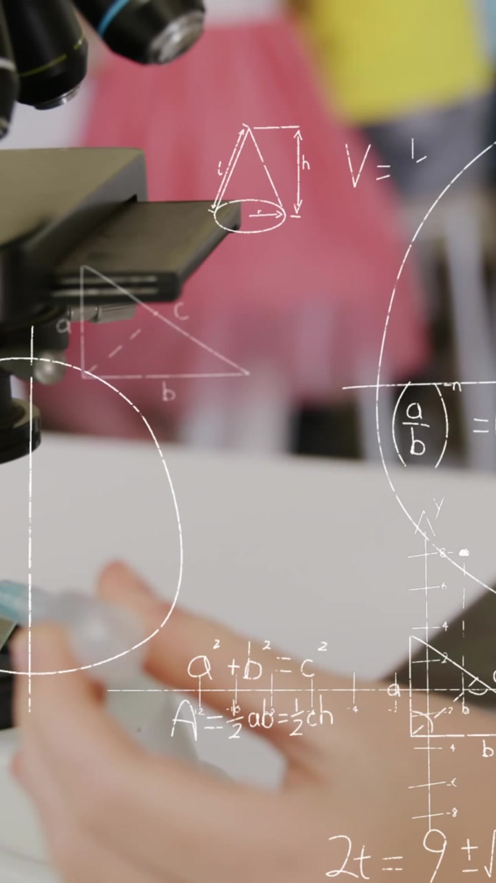 Animation of mathematical formulae over student using microscope