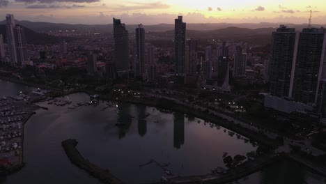 drone footage of panama city coastline during sunset