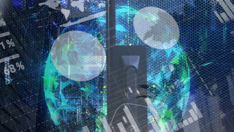 Animation with geometric shapes and financial data overlay in digital art design