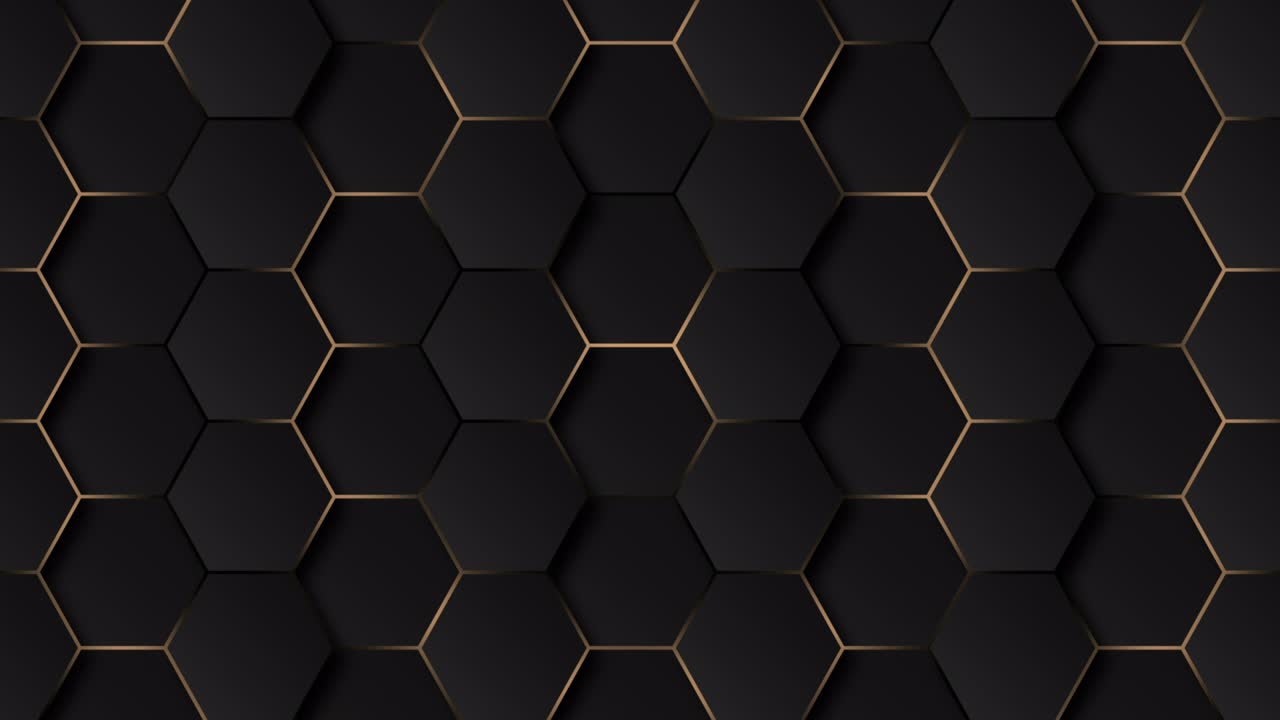 4k abstracto de lujo de fondo de gradiente gris negro con cuadrícula dorada hexagonal futurista.