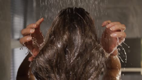 Caucasian-woman-taking-shower-in-hotel