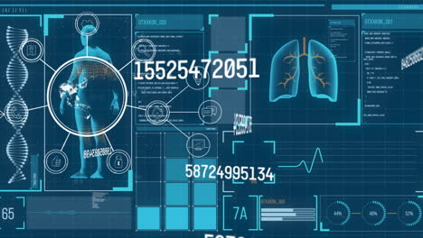 animación de números crecientes sobre la pantalla con el cuerpo humano y datos diversos