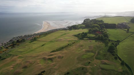 Aerial-Flyover-Drone-Shot-of-Golf-Course-in-Fife