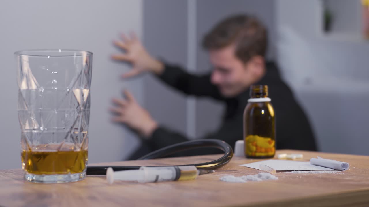 Drug addict man having crisis.