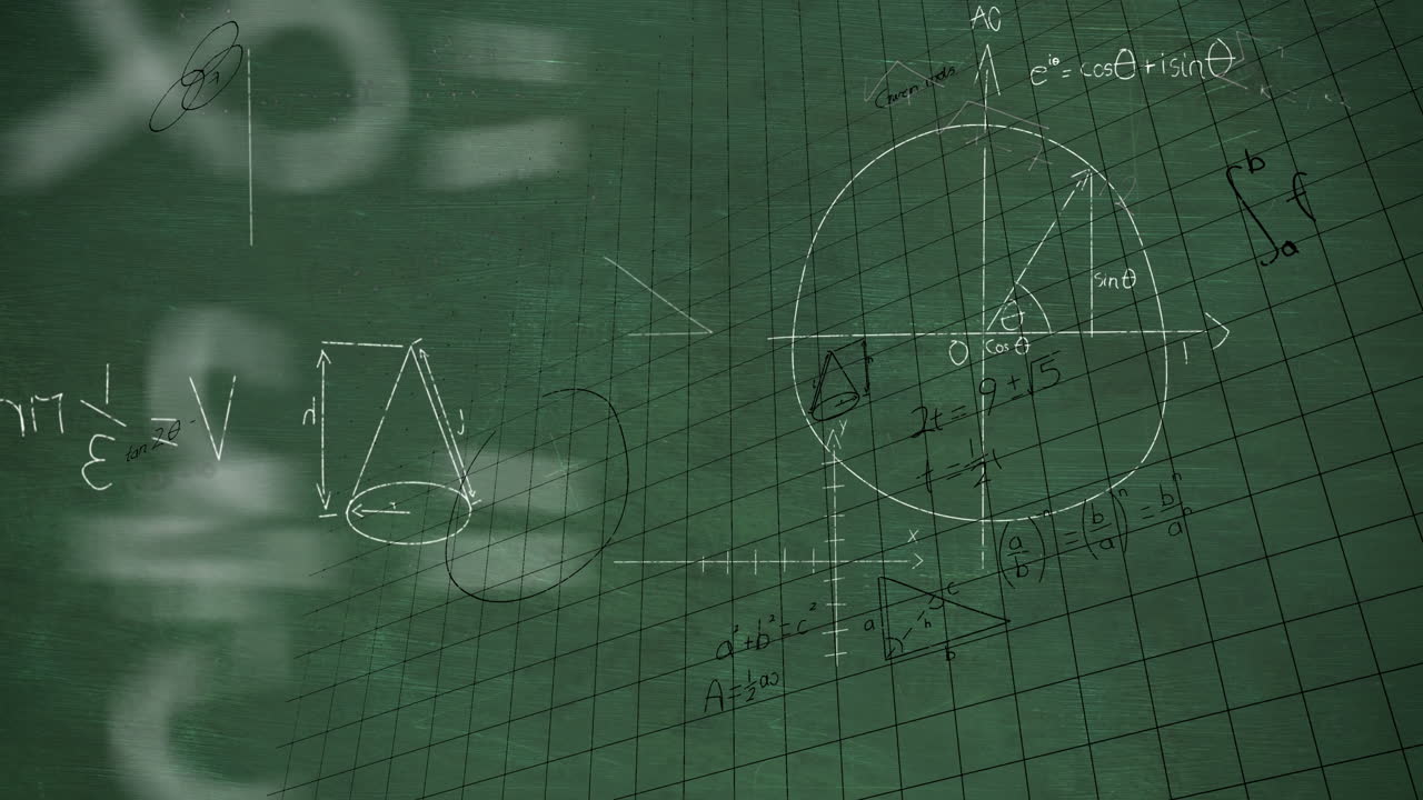 초록색 배경에 수학적 방정식의 애니메이션