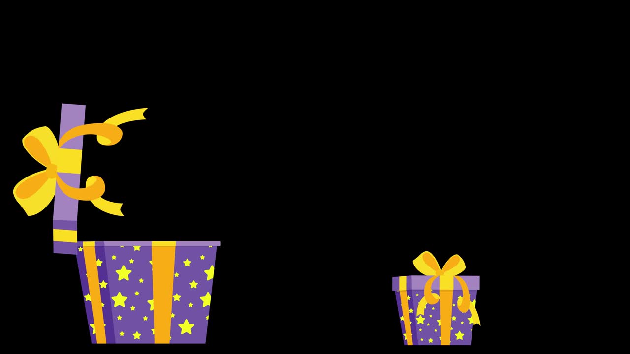Gift Box with stars and ribbons Looped Animation on transparent Background.