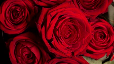 gentle colourful bouquet of red roses on turn table, close-up