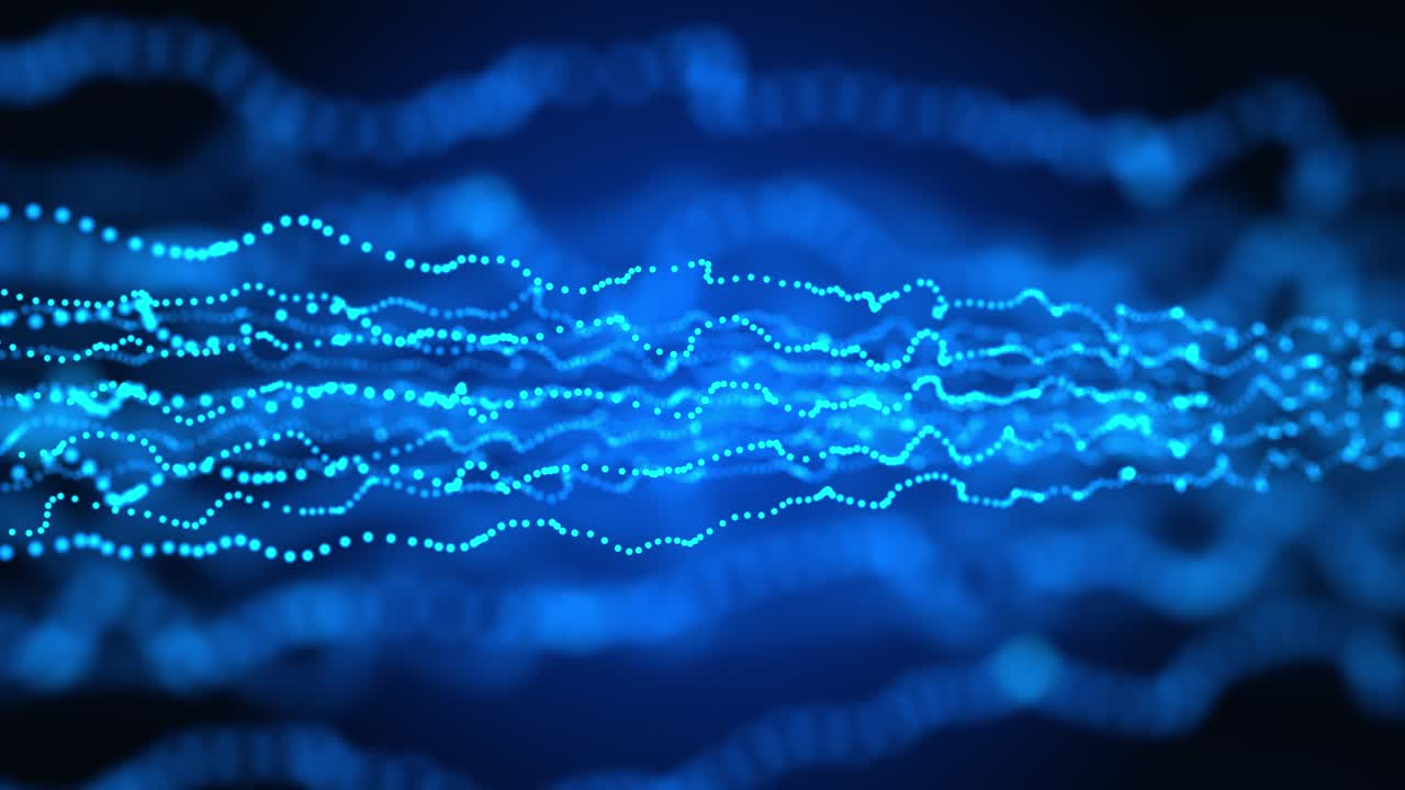 Abstract Blue Lines Particles Wave Background. Technology, Data Transfer, and Artificial Intelligence Concept