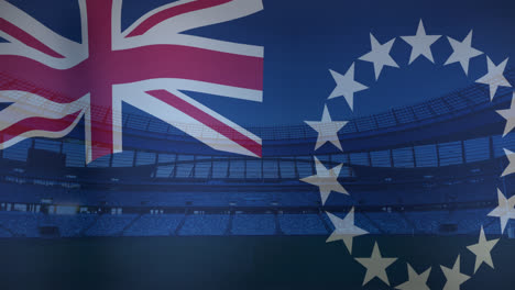 animation of waving flag of cook islands over sport stadium