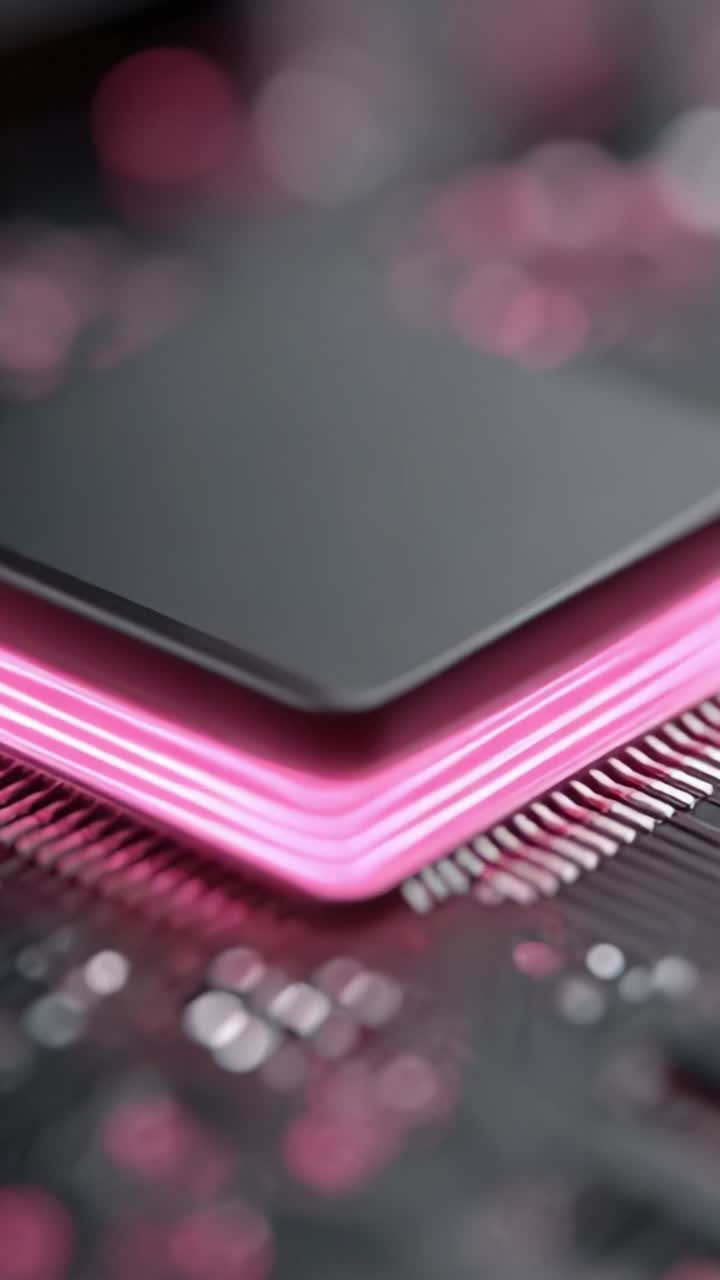Close-up Shots of a Modern Microprocessor Highlighting Innovative Design Features and Vibrant Technological Aesthetics in a Futuristic Setting