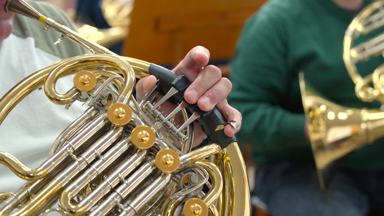 Close-up of a French Horn Being Played