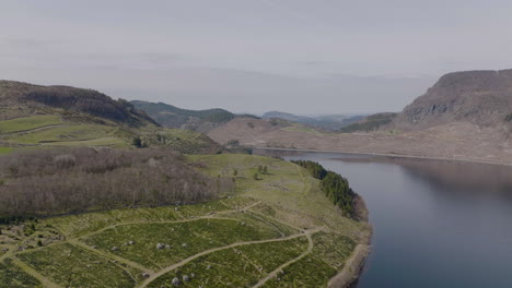 Beautiful-aerial-view-of-lakes-and-mountain-valleys-in-Norway-in-summer