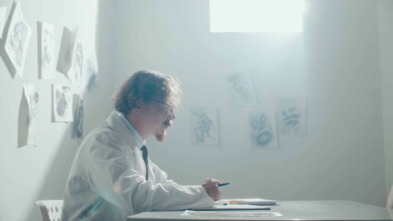 Psychiatrist Talking to Patient in Restraint Gown in Hospital Ward
