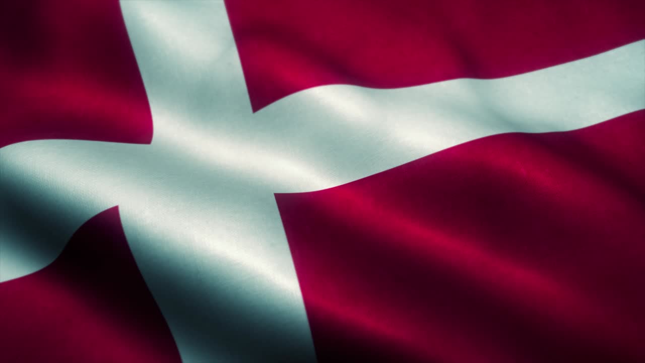 Danmarks flag vajende i vinden. Danmarks nationalflag. Tegn på Danmark sømløs loop-animation. 4K