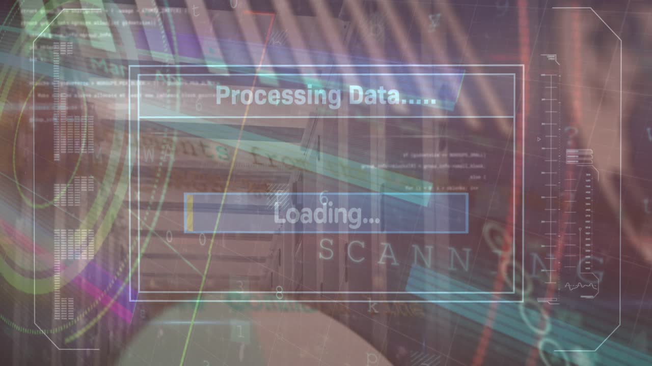Animation of data processing over server room