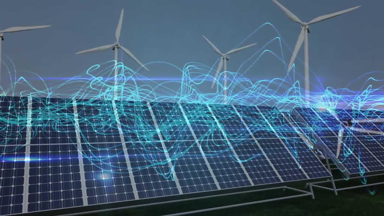 태양 전지 패널 위에 있는 빛의 흔적의 애니메이션