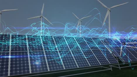 animación de rastros de luz sobre paneles solares