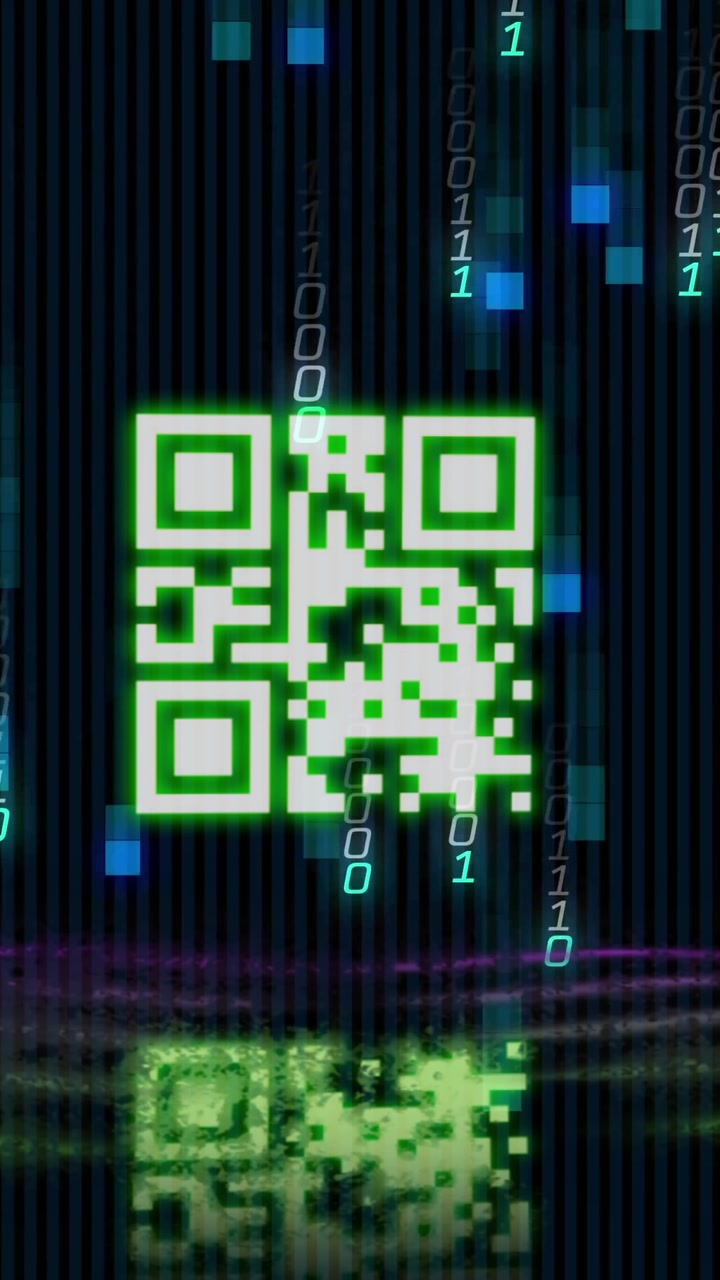 Animation of qr code and binary coding digital data processing