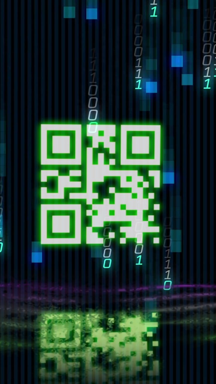 Animation of qr code and binary coding digital data processing