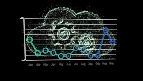 Cloud-computing-and-data-analytics-animation-over-line-graph-with-monthly-data