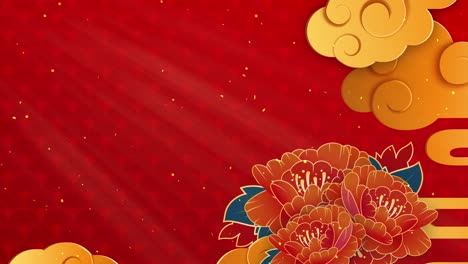 happy new year. with gold paper cut art and craft style on red background. clouds and flowers with craft style. 4k loop with copy space. asian elements and traditional lunar year.