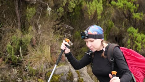 a girl with a team while climbing in the mountains.