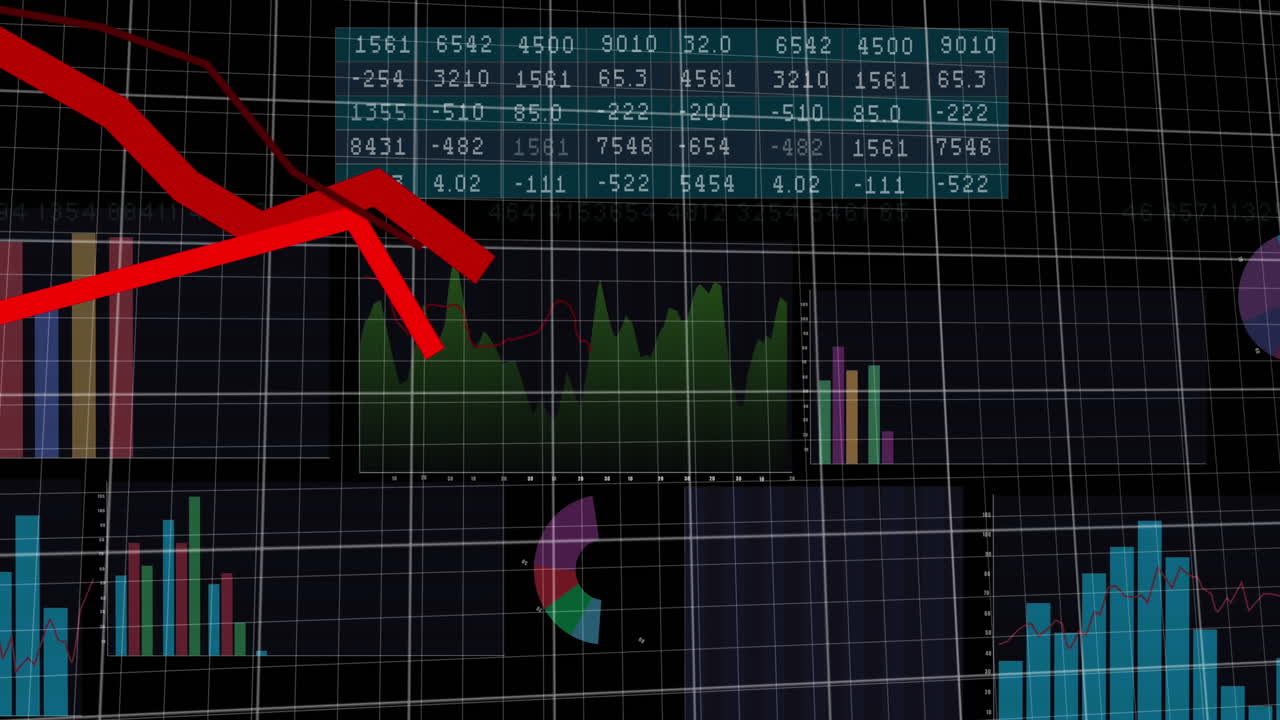 animación del procesamiento de datos estadísticos a través de la red de cuadrícula contra un fondo negro