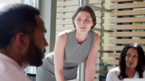 a young businesswoman holds a meeting in a modern office