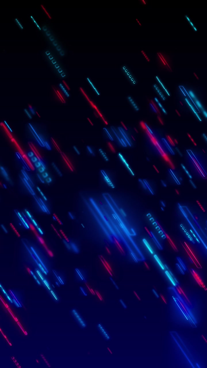 Neon diagonal tech lines background with blue cyan and magenta light bars moving across dark space
