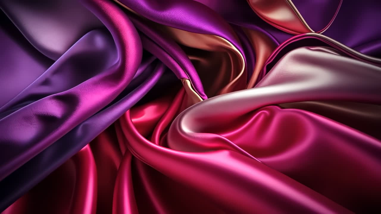 Abstract Draped Silk Fabric in Purple, Pink, and Gold Tones